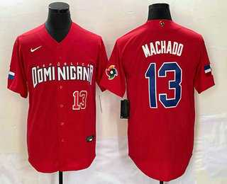 Mens Dominican Republic Baseball #13 Manny Machado Number 2023 Red World Classic Stitched Jersey->2023 world baseball classic->MLB Jersey